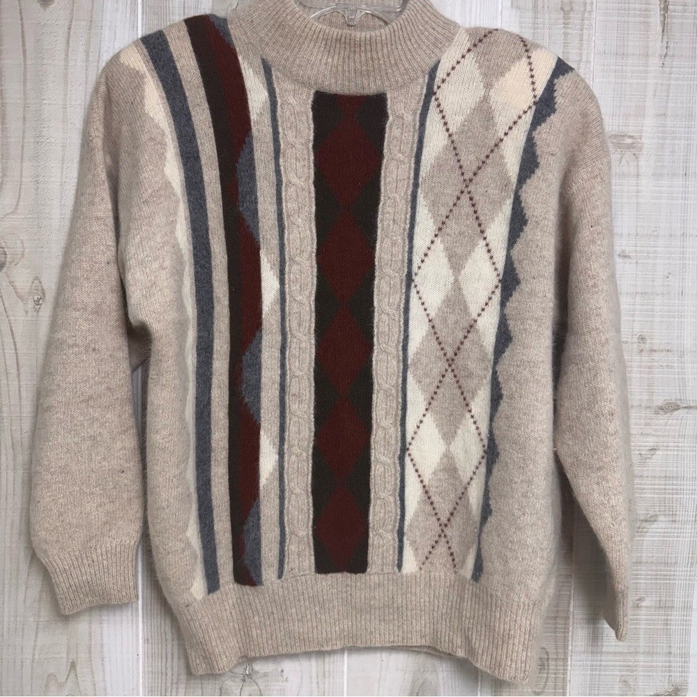 Vtg‎ 80’s Sweater Lambswool Angora Striped Shoulder Pads Womens Granny Core
